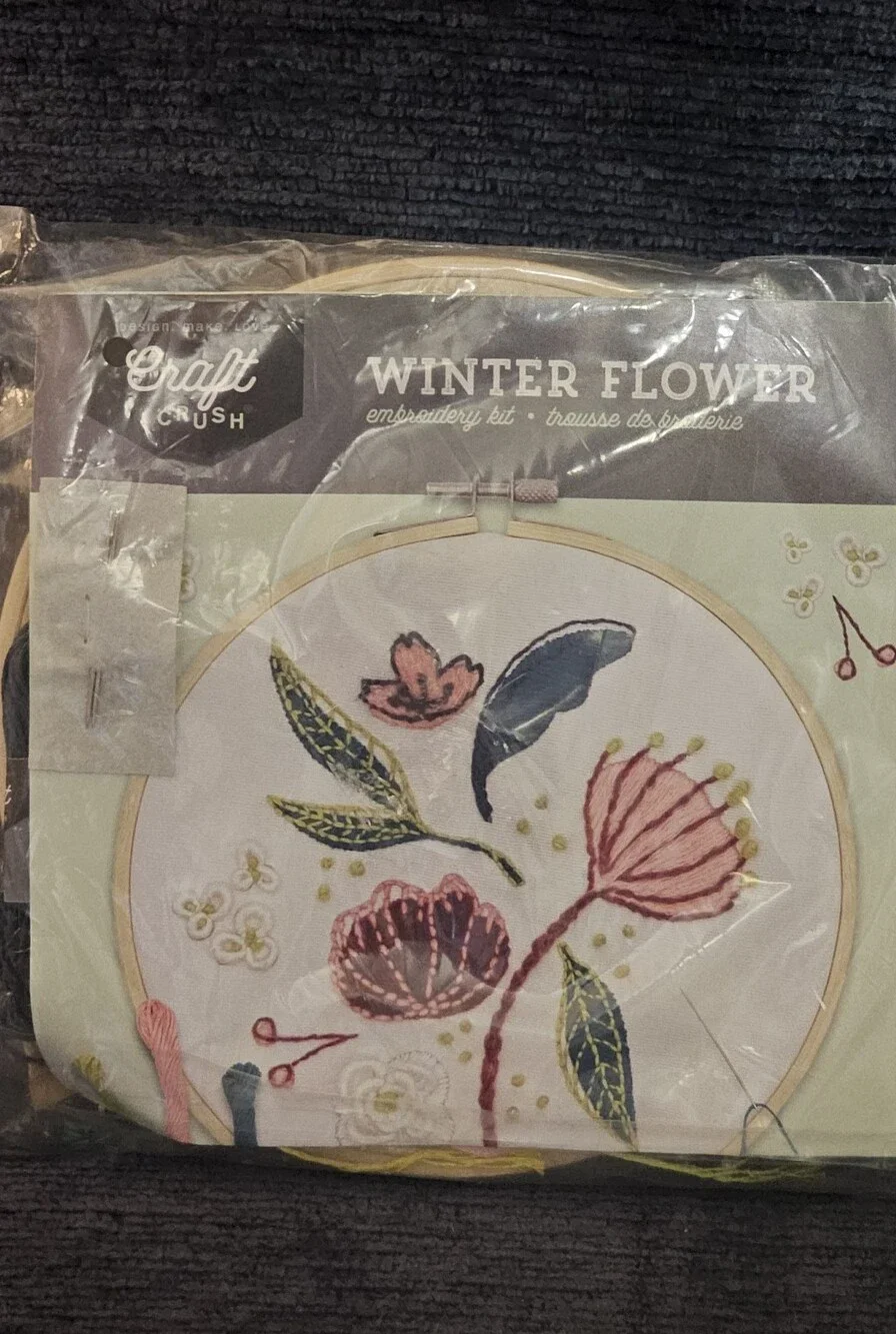 Craft Crush Winter Flower Embroidery Kit - Brand New Sealed